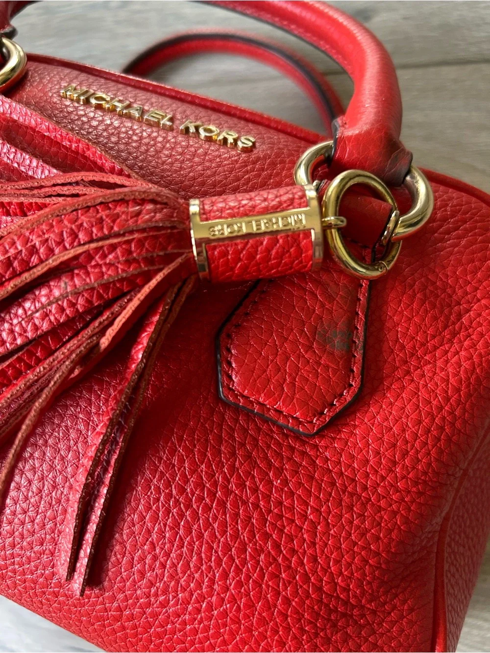 Michael Kors Red Leather Bedford Satchel